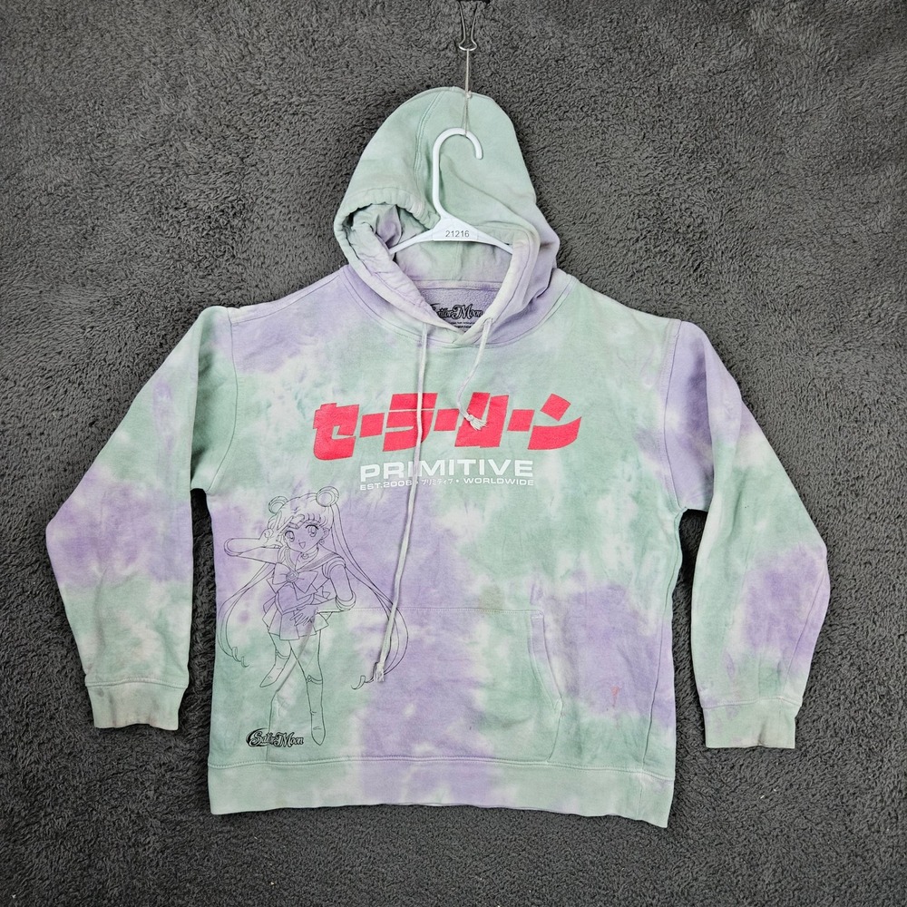 Primitive x Sailor Moon Mens Tie Dye Hoodie Green Purple Graphic Sweatshirt M